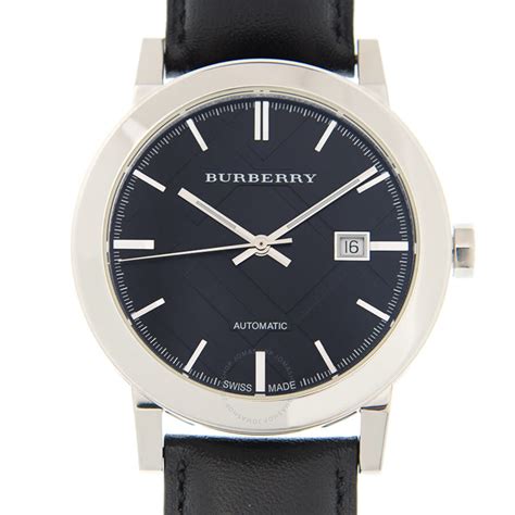 Burberry City Automatic Black Dial Black Leather Watch BU9302